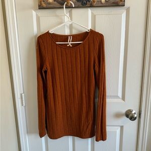 Anthropologie Rust Orange Ribbed Long Sleeve Sweater